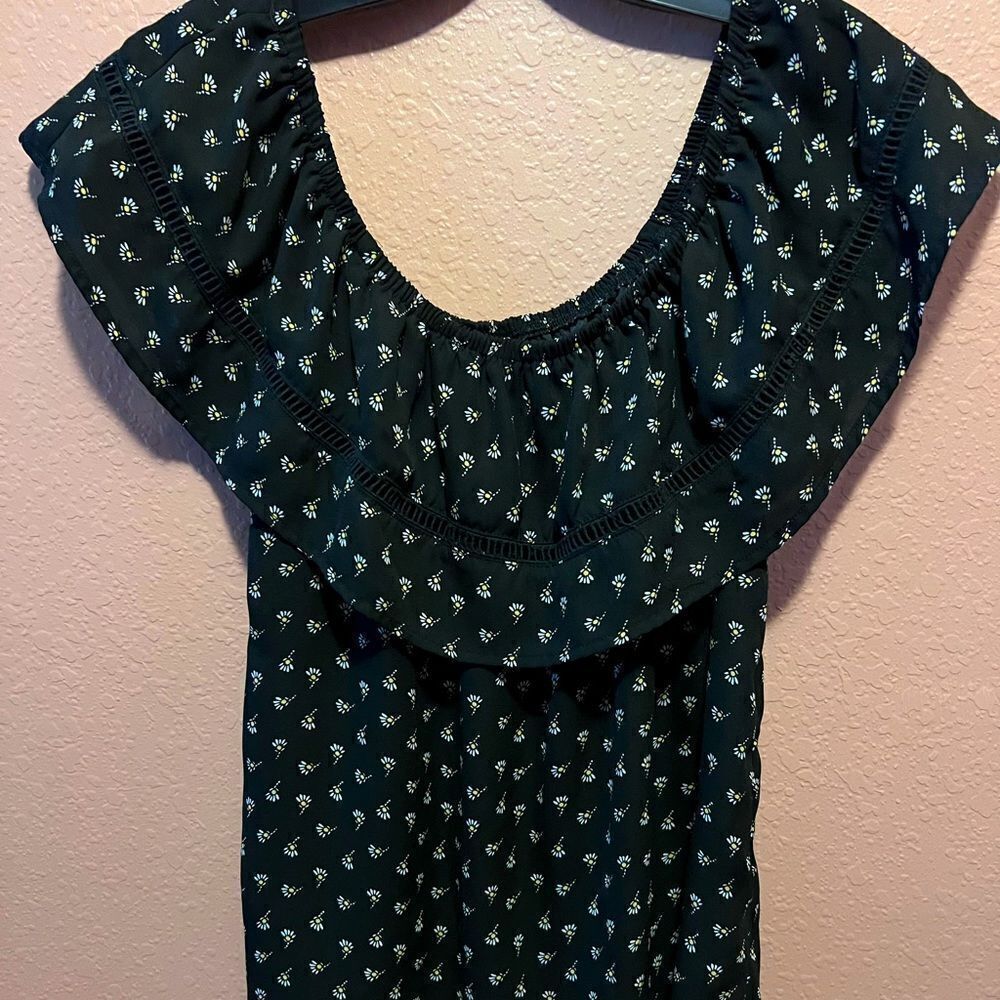 Charming Charlie black ruffle off the shoulder blouse